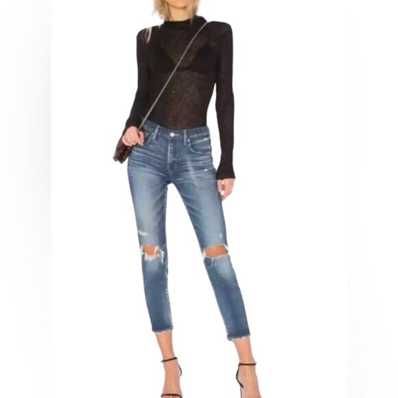 Moussy Vintage Comfort Nancy Skinny Dark Wash Mid-Rise Distressed Skinny Size 26 - Picture 1 of 11